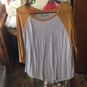 Yellow, white and gray stripped shirt